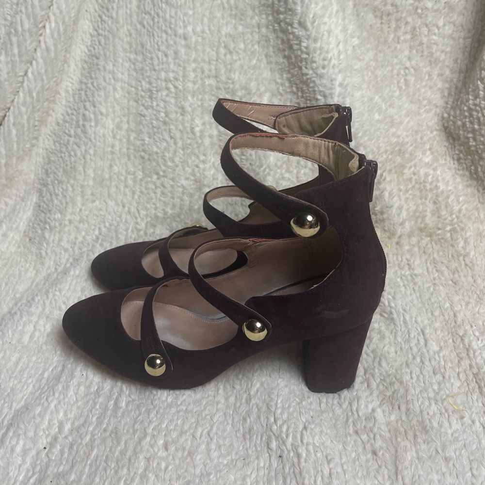 BCBGeneration synthetic suede Aubergine Mary Jane Strappy. Block Heels  SZ10B